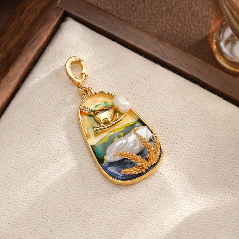 Nala perlų vėrinių pakabukas su dažytu emalu ir alyvos lašų efektu, geometrinė forma