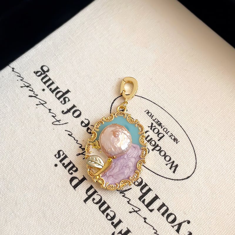 Nala perlų vėrinių pakabukas su dažytu emalu ir alyvos lašų efektu, geometrinė forma