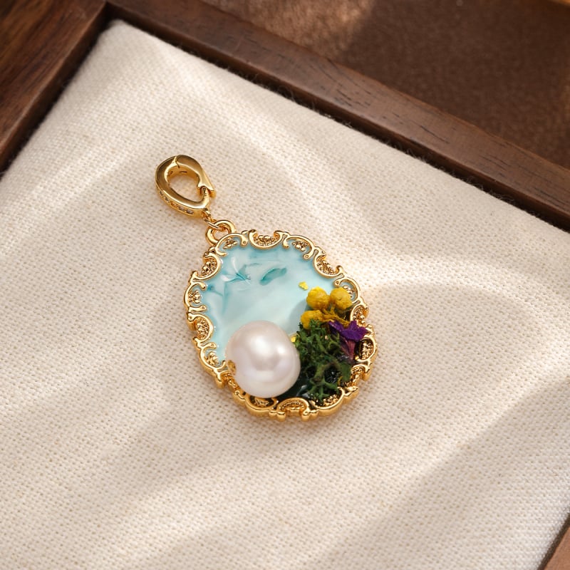 Nala perlų vėrinių pakabukas su dažytu emalu ir alyvos lašų efektu, geometrinė forma