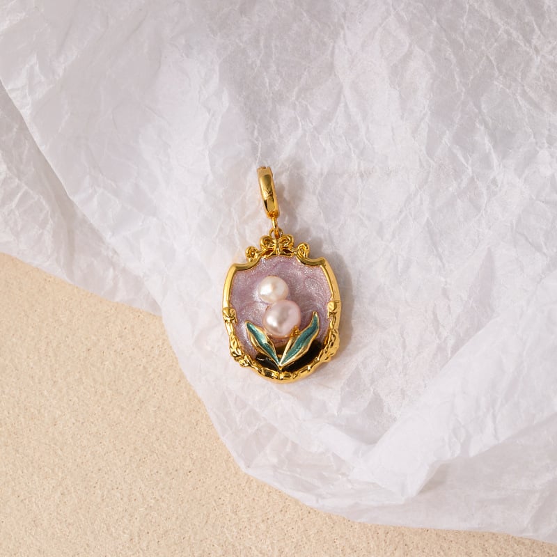 Nala perlų vėrinių pakabukas su dažytu emalu ir alyvos lašų efektu, geometrinė forma