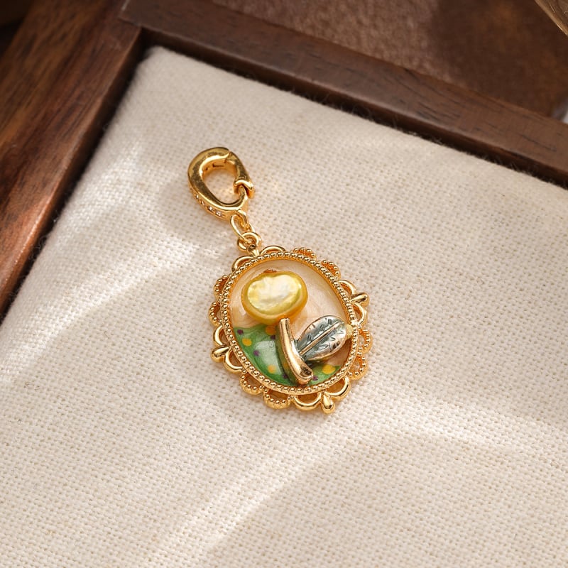 Nala perlų vėrinių pakabukas su dažytu emalu ir alyvos lašų efektu, geometrinė forma