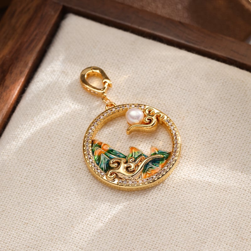 Nala perlų vėrinių pakabukas su dažytu emalu ir alyvos lašų efektu, geometrinė forma