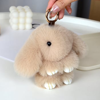 Μίνι κλειδοθήκη με λούτρινο κουνελάκι — χαριτωμένο λούτρινο διακοσμητικό για τσάντα, μάρκα Chencan Fur; Υλικό: plush; Δώρο: προσωπικό δώρο