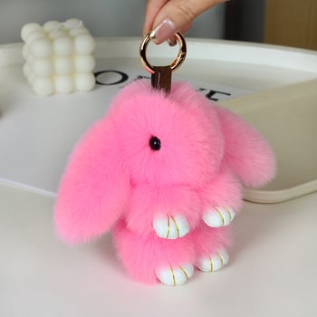 Μίνι κλειδοθήκη με λούτρινο κουνελάκι — χαριτωμένο λούτρινο διακοσμητικό για τσάντα, μάρκα Chencan Fur; Υλικό: plush; Δώρο: προσωπικό δώρο