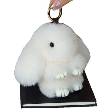 Μίνι κλειδοθήκη με λούτρινο κουνελάκι — χαριτωμένο λούτρινο διακοσμητικό για τσάντα, μάρκα Chencan Fur; Υλικό: plush; Δώρο: προσωπικό δώρο