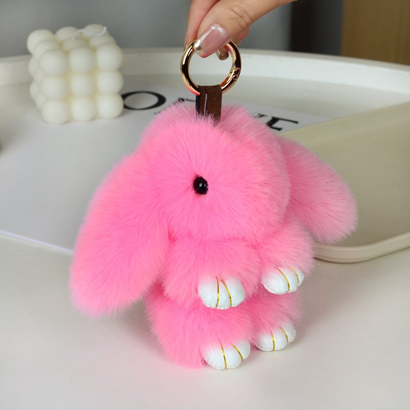 Μίνι κλειδοθήκη με λούτρινο κουνελάκι — χαριτωμένο λούτρινο διακοσμητικό για τσάντα, μάρκα Chencan Fur; Υλικό: plush; Δώρο: προσωπικό δώρο