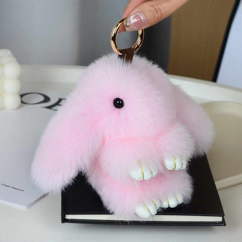 Μίνι κλειδοθήκη με λούτρινο κουνελάκι — χαριτωμένο λούτρινο διακοσμητικό για τσάντα, μάρκα Chencan Fur; Υλικό: plush; Δώρο: προσωπικό δώρο