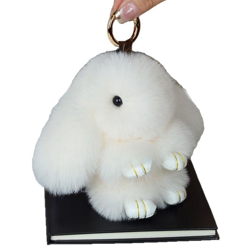 Μίνι κλειδοθήκη με λούτρινο κουνελάκι — χαριτωμένο λούτρινο διακοσμητικό για τσάντα, μάρκα Chencan Fur; Υλικό: plush; Δώρο: προσωπικό δώρο