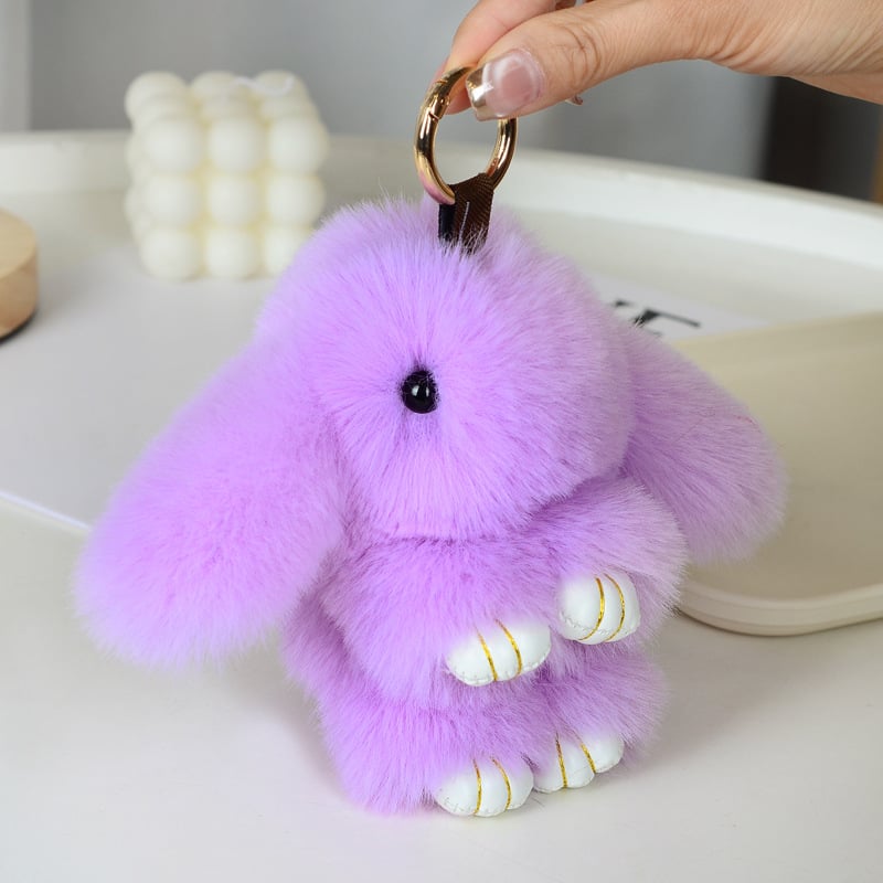Μίνι κλειδοθήκη με λούτρινο κουνελάκι — χαριτωμένο λούτρινο διακοσμητικό για τσάντα, μάρκα Chencan Fur; Υλικό: plush; Δώρο: προσωπικό δώρο