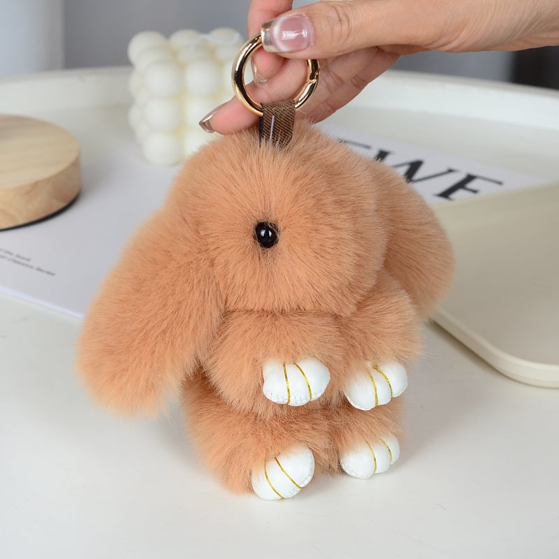 Μίνι κλειδοθήκη με λούτρινο κουνελάκι — χαριτωμένο λούτρινο διακοσμητικό για τσάντα, μάρκα Chencan Fur; Υλικό: plush; Δώρο: προσωπικό δώρο