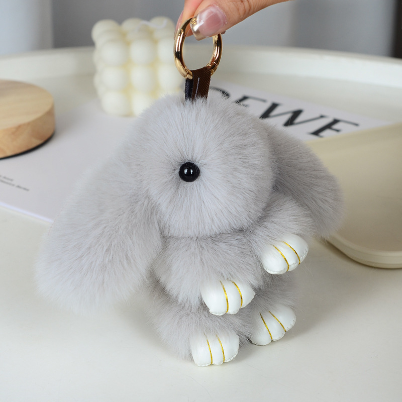 Μίνι κλειδοθήκη με λούτρινο κουνελάκι — χαριτωμένο λούτρινο διακοσμητικό για τσάντα, μάρκα Chencan Fur; Υλικό: plush; Δώρο: προσωπικό δώρο