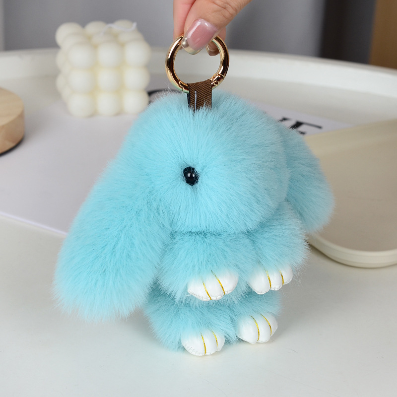 Μίνι κλειδοθήκη με λούτρινο κουνελάκι — χαριτωμένο λούτρινο διακοσμητικό για τσάντα, μάρκα Chencan Fur; Υλικό: plush; Δώρο: προσωπικό δώρο