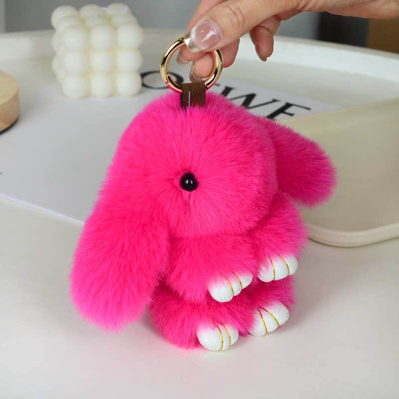 Μίνι κλειδοθήκη με λούτρινο κουνελάκι — χαριτωμένο λούτρινο διακοσμητικό για τσάντα, μάρκα Chencan Fur; Υλικό: plush; Δώρο: προσωπικό δώρο