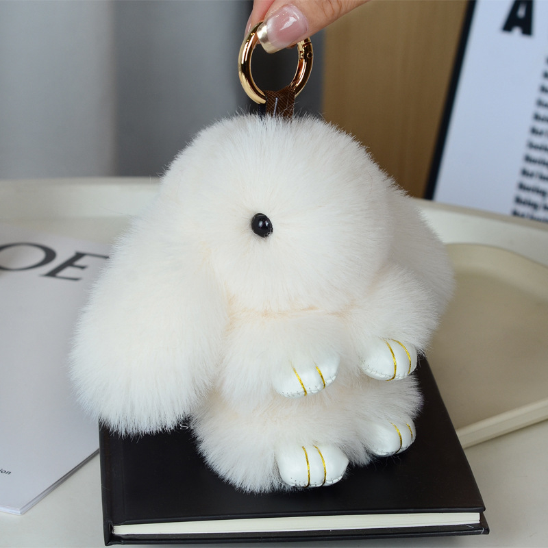 Μίνι κλειδοθήκη με λούτρινο κουνελάκι — χαριτωμένο λούτρινο διακοσμητικό για τσάντα, μάρκα Chencan Fur; Υλικό: plush; Δώρο: προσωπικό δώρο