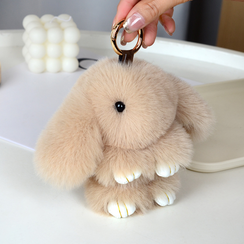 Μίνι κλειδοθήκη με λούτρινο κουνελάκι — χαριτωμένο λούτρινο διακοσμητικό για τσάντα, μάρκα Chencan Fur; Υλικό: plush; Δώρο: προσωπικό δώρο