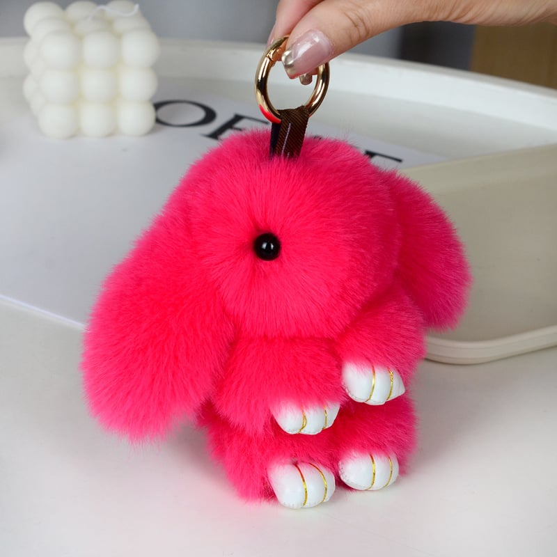 Μίνι κλειδοθήκη με λούτρινο κουνελάκι — χαριτωμένο λούτρινο διακοσμητικό για τσάντα, μάρκα Chencan Fur; Υλικό: plush; Δώρο: προσωπικό δώρο