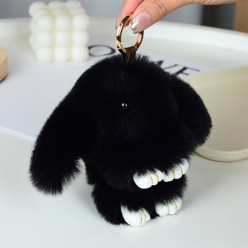 Μίνι κλειδοθήκη με λούτρινο κουνελάκι — χαριτωμένο λούτρινο διακοσμητικό για τσάντα, μάρκα Chencan Fur; Υλικό: plush; Δώρο: προσωπικό δώρο