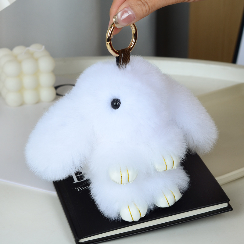 Μίνι κλειδοθήκη με λούτρινο κουνελάκι — χαριτωμένο λούτρινο διακοσμητικό για τσάντα, μάρκα Chencan Fur; Υλικό: plush; Δώρο: προσωπικό δώρο