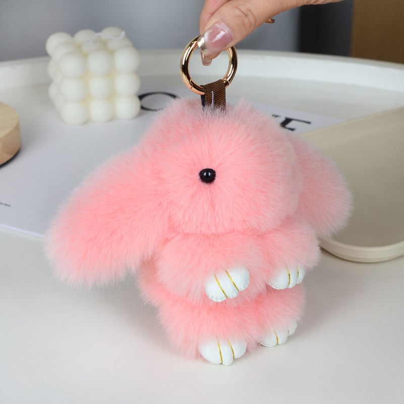 Μίνι κλειδοθήκη με λούτρινο κουνελάκι — χαριτωμένο λούτρινο διακοσμητικό για τσάντα, μάρκα Chencan Fur; Υλικό: plush; Δώρο: προσωπικό δώρο