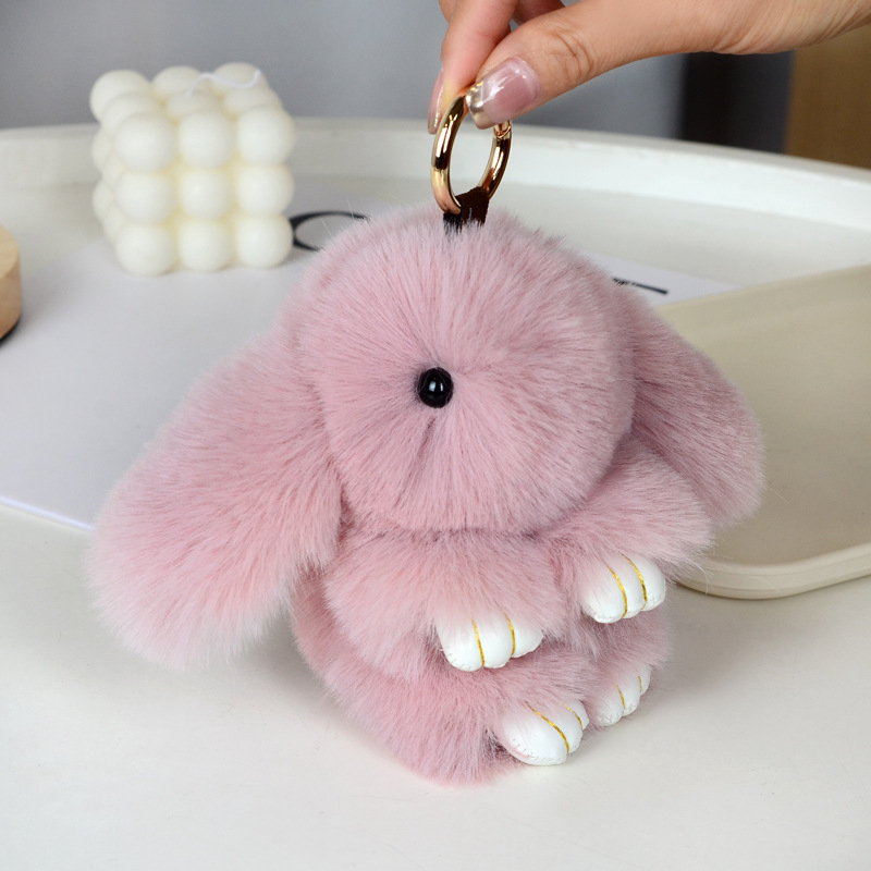 Μίνι κλειδοθήκη με λούτρινο κουνελάκι — χαριτωμένο λούτρινο διακοσμητικό για τσάντα, μάρκα Chencan Fur; Υλικό: plush; Δώρο: προσωπικό δώρο