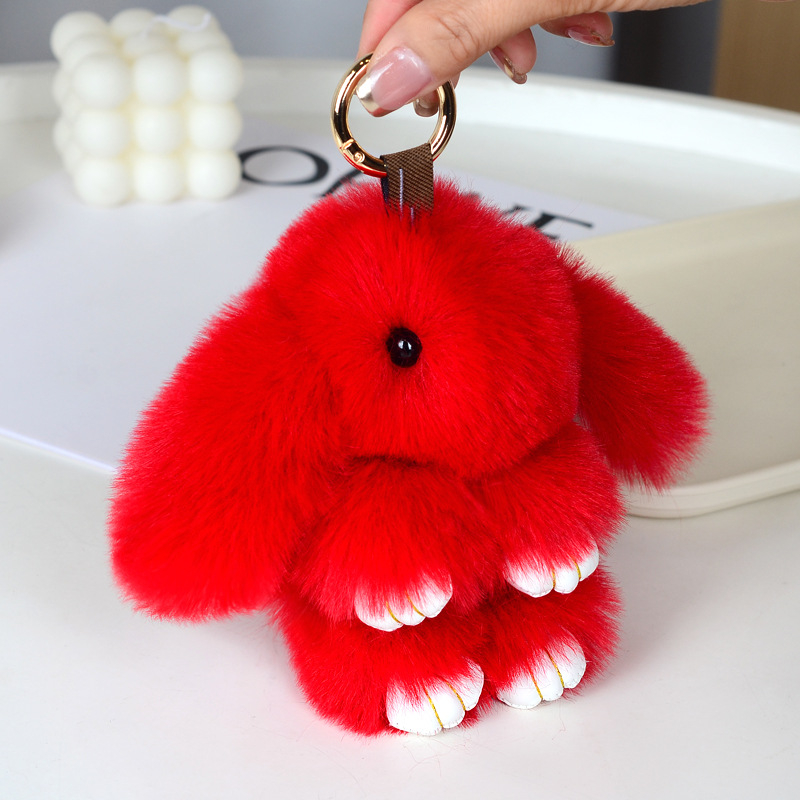Μίνι κλειδοθήκη με λούτρινο κουνελάκι — χαριτωμένο λούτρινο διακοσμητικό για τσάντα, μάρκα Chencan Fur; Υλικό: plush; Δώρο: προσωπικό δώρο
