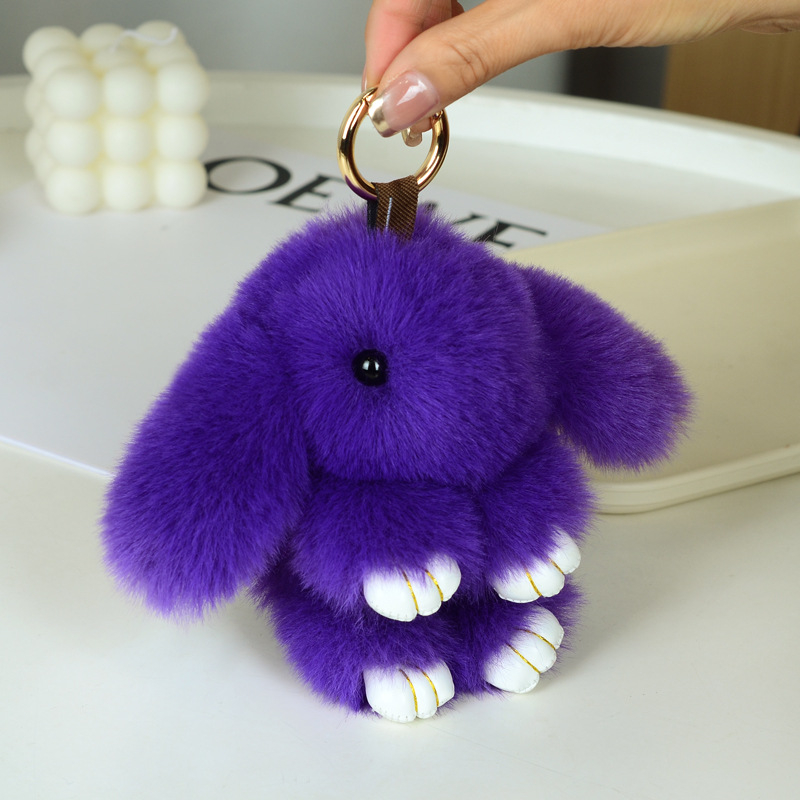 Μίνι κλειδοθήκη με λούτρινο κουνελάκι — χαριτωμένο λούτρινο διακοσμητικό για τσάντα, μάρκα Chencan Fur; Υλικό: plush; Δώρο: προσωπικό δώρο