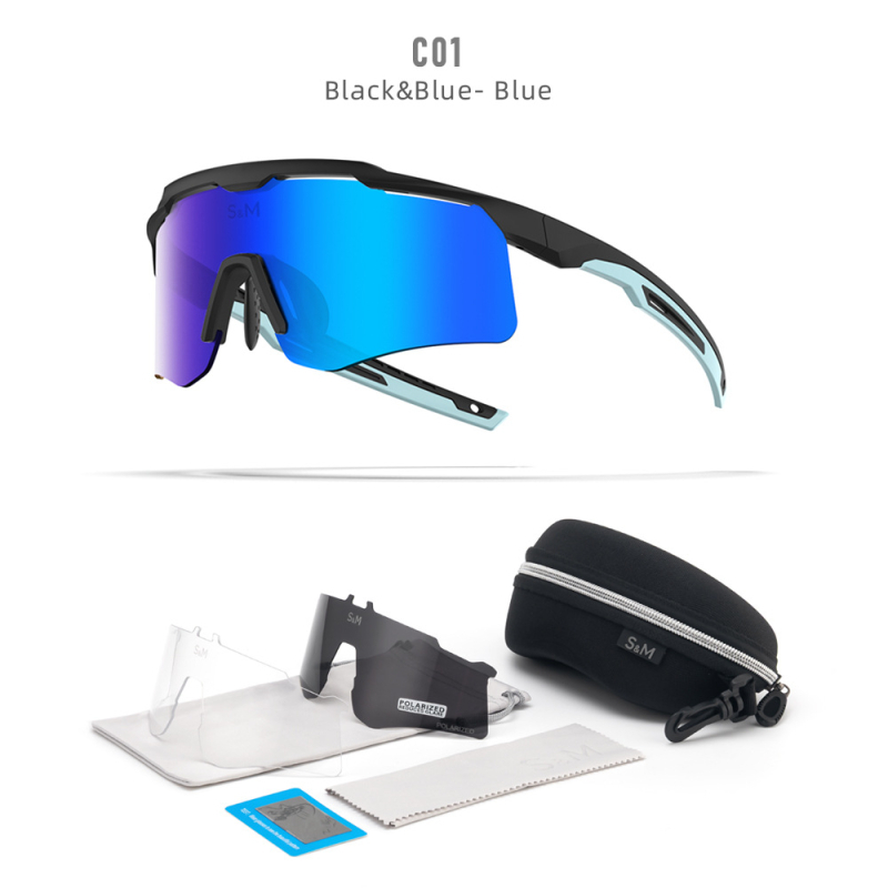 Poliarizuotos dviratininko akiniai S213 – vėjo ir dulkių atsparūs, dienos-nakties dviguba naudojimas, keičiamos lęšiai, suderinami su miope akiniais