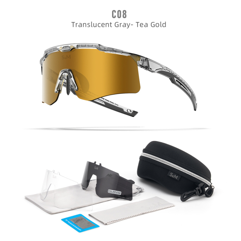 Poliarizuotos dviratininko akiniai S213 – vėjo ir dulkių atsparūs, dienos-nakties dviguba naudojimas, keičiamos lęšiai, suderinami su miope akiniais