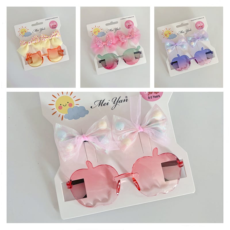 Bērnu saulesbrilles komplekts – nav polarizētas, UV380 aizsardzība, bezrāmju dizains, lēcas AC, rāmis PC, piemērots ceļojumiem, braukšanai, stilam