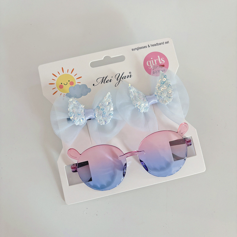 Bērnu saulesbrilles komplekts – nav polarizētas, UV380 aizsardzība, bezrāmju dizains, lēcas AC, rāmis PC, piemērots ceļojumiem, braukšanai, stilam