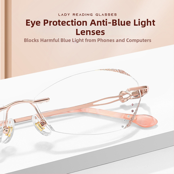 Sieviešu lasīšanas brilles bez rāmjiem, PC lēcas, pret zilās gaismas filtrs, poligona dizains, modelis 7212