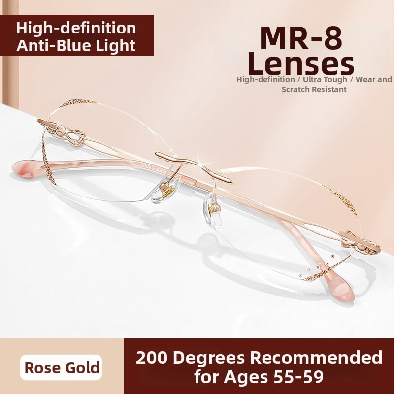 Sieviešu lasīšanas brilles bez rāmjiem, PC lēcas, pret zilās gaismas filtrs, poligona dizains, modelis 7212