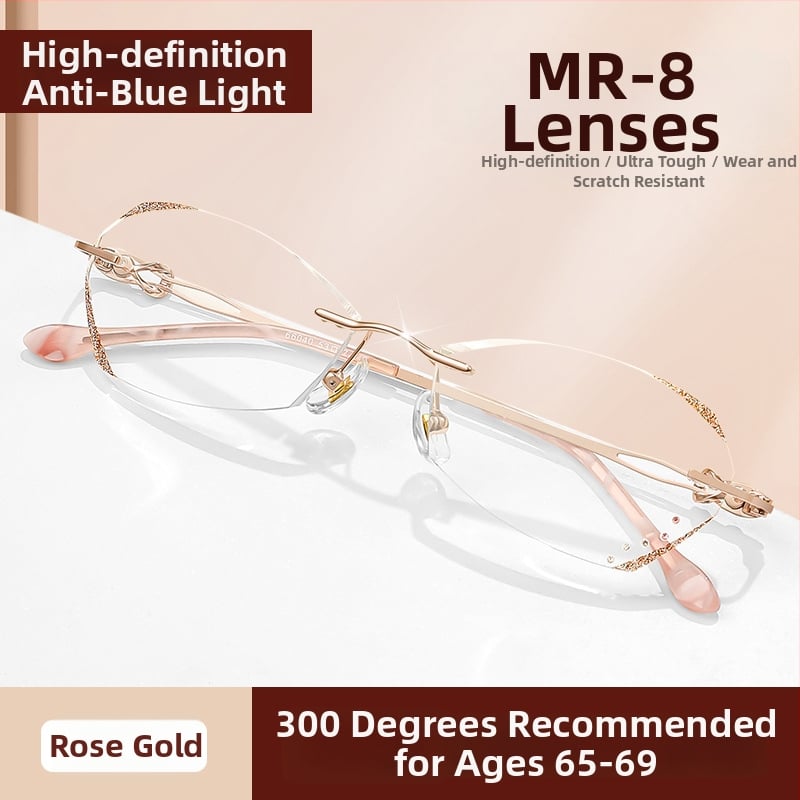 Sieviešu lasīšanas brilles bez rāmjiem, PC lēcas, pret zilās gaismas filtrs, poligona dizains, modelis 7212