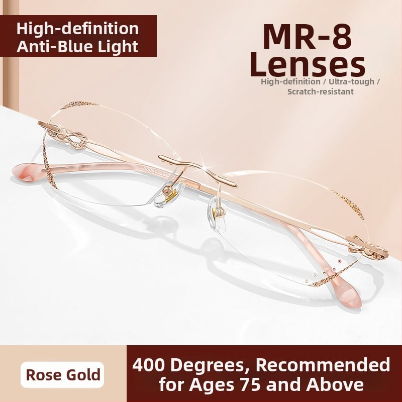 Sieviešu lasīšanas brilles bez rāmjiem, PC lēcas, pret zilās gaismas filtrs, poligona dizains, modelis 7212