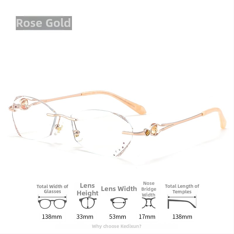 Sieviešu lasīšanas brilles bez rāmjiem, PC lēcas, pret zilās gaismas filtrs, poligona dizains, modelis 7212