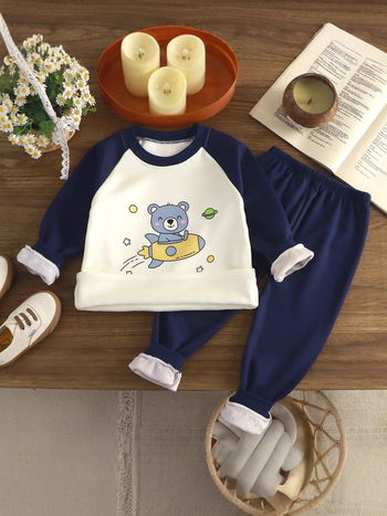 Vaikų termo komplektas su fleece viduje, storintas, unisex, 1–3 metų amžiaus, Poliesterio 91%, dinozaurų piešinys žiemai