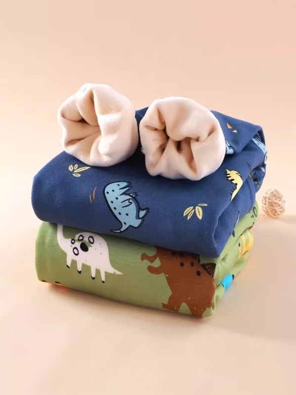 Vaikų termo komplektas su fleece viduje, storintas, unisex, 1–3 metų amžiaus, Poliesterio 91%, dinozaurų piešinys žiemai