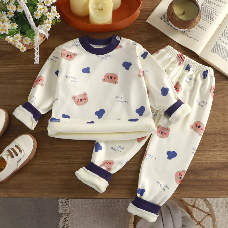 Vaikų termo komplektas su fleece viduje, storintas, unisex, 1–3 metų amžiaus, Poliesterio 91%, dinozaurų piešinys žiemai