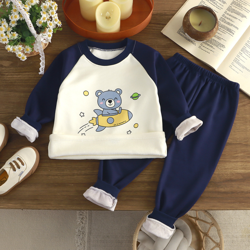 Vaikų termo komplektas su fleece viduje, storintas, unisex, 1–3 metų amžiaus, Poliesterio 91%, dinozaurų piešinys žiemai