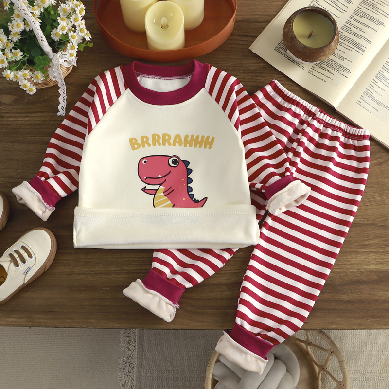 Vaikų termo komplektas su fleece viduje, storintas, unisex, 1–3 metų amžiaus, Poliesterio 91%, dinozaurų piešinys žiemai