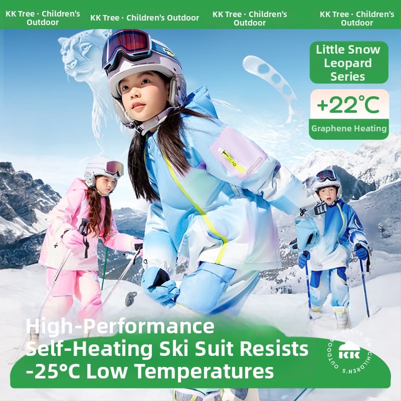 KK Tree vaikų slidinėjimo komplektas, unisex dviejų dalių (viršus + kelnes), atsparus vandeniui ir šiltas, poliesterio audinys, modelis Kq25130+Kq25131