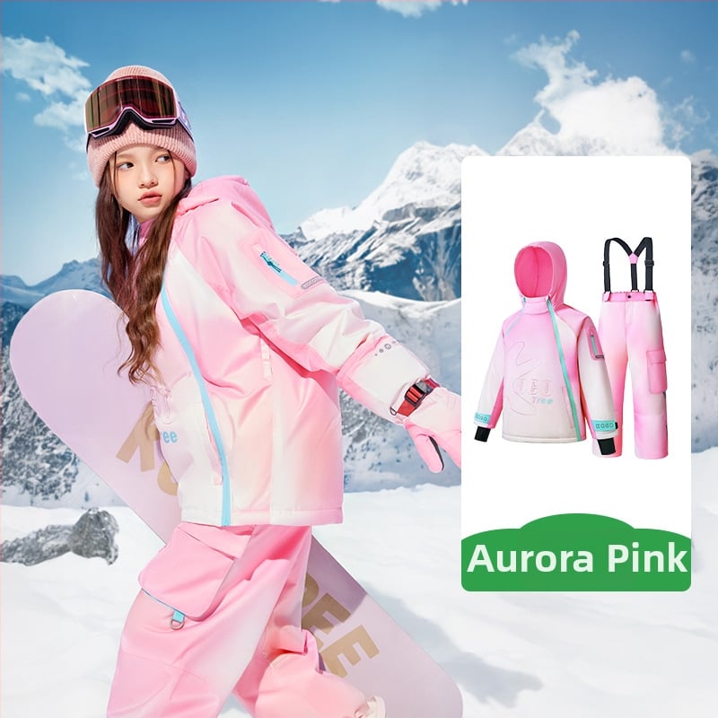 KK Tree vaikų slidinėjimo komplektas, unisex dviejų dalių (viršus + kelnes), atsparus vandeniui ir šiltas, poliesterio audinys, modelis Kq25130+Kq25131