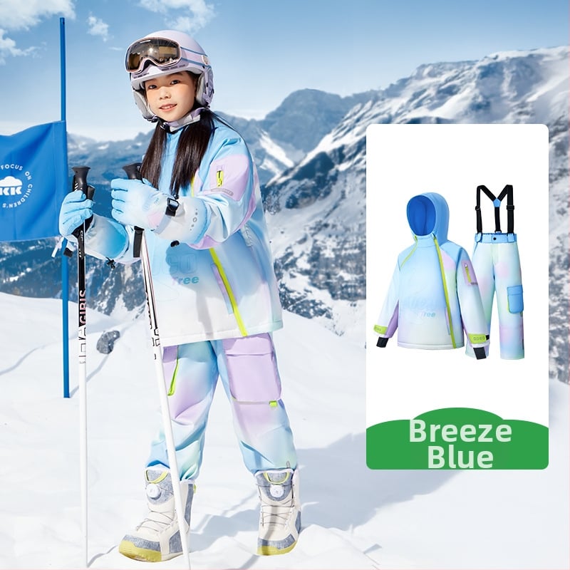 KK Tree vaikų slidinėjimo komplektas, unisex dviejų dalių (viršus + kelnes), atsparus vandeniui ir šiltas, poliesterio audinys, modelis Kq25130+Kq25131