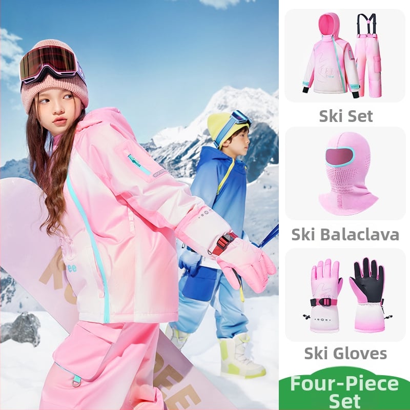 KK Tree vaikų slidinėjimo komplektas, unisex dviejų dalių (viršus + kelnes), atsparus vandeniui ir šiltas, poliesterio audinys, modelis Kq25130+Kq25131