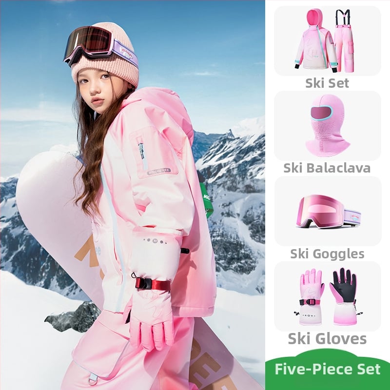 KK Tree vaikų slidinėjimo komplektas, unisex dviejų dalių (viršus + kelnes), atsparus vandeniui ir šiltas, poliesterio audinys, modelis Kq25130+Kq25131