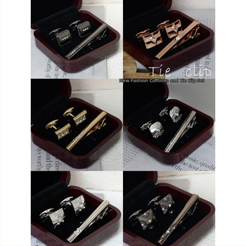 Комплект клип за вратовръзка и маншетни копчета за мъже — сплав, индивидуално опаковано, подарък за сватба или бизнес