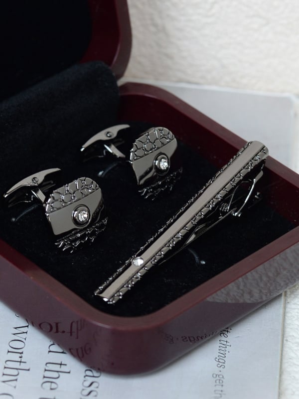 Комплект клип за вратовръзка и маншетни копчета за мъже — сплав, индивидуално опаковано, подарък за сватба или бизнес