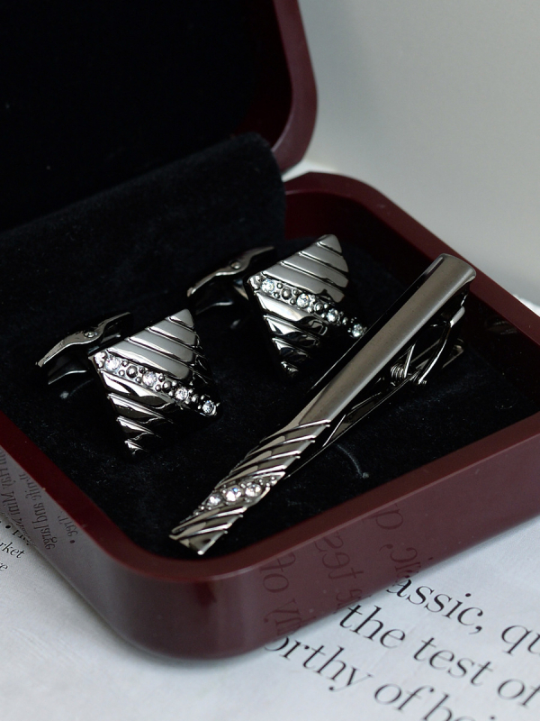 Комплект клип за вратовръзка и маншетни копчета за мъже — сплав, индивидуално опаковано, подарък за сватба или бизнес