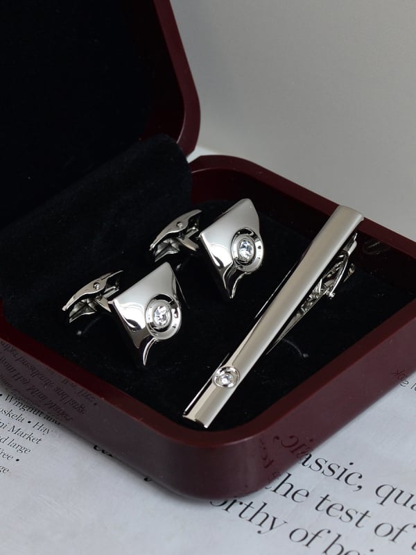 Комплект клип за вратовръзка и маншетни копчета за мъже — сплав, индивидуално опаковано, подарък за сватба или бизнес