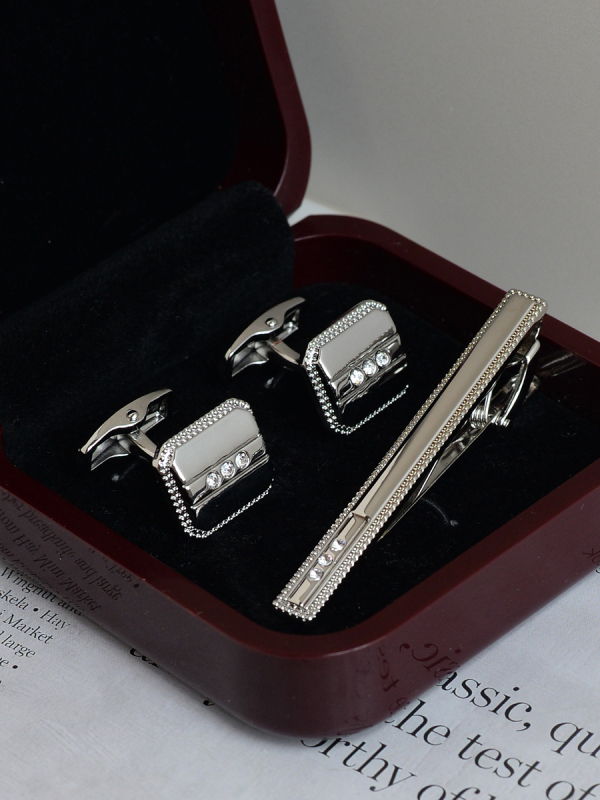 Комплект клип за вратовръзка и маншетни копчета за мъже — сплав, индивидуално опаковано, подарък за сватба или бизнес